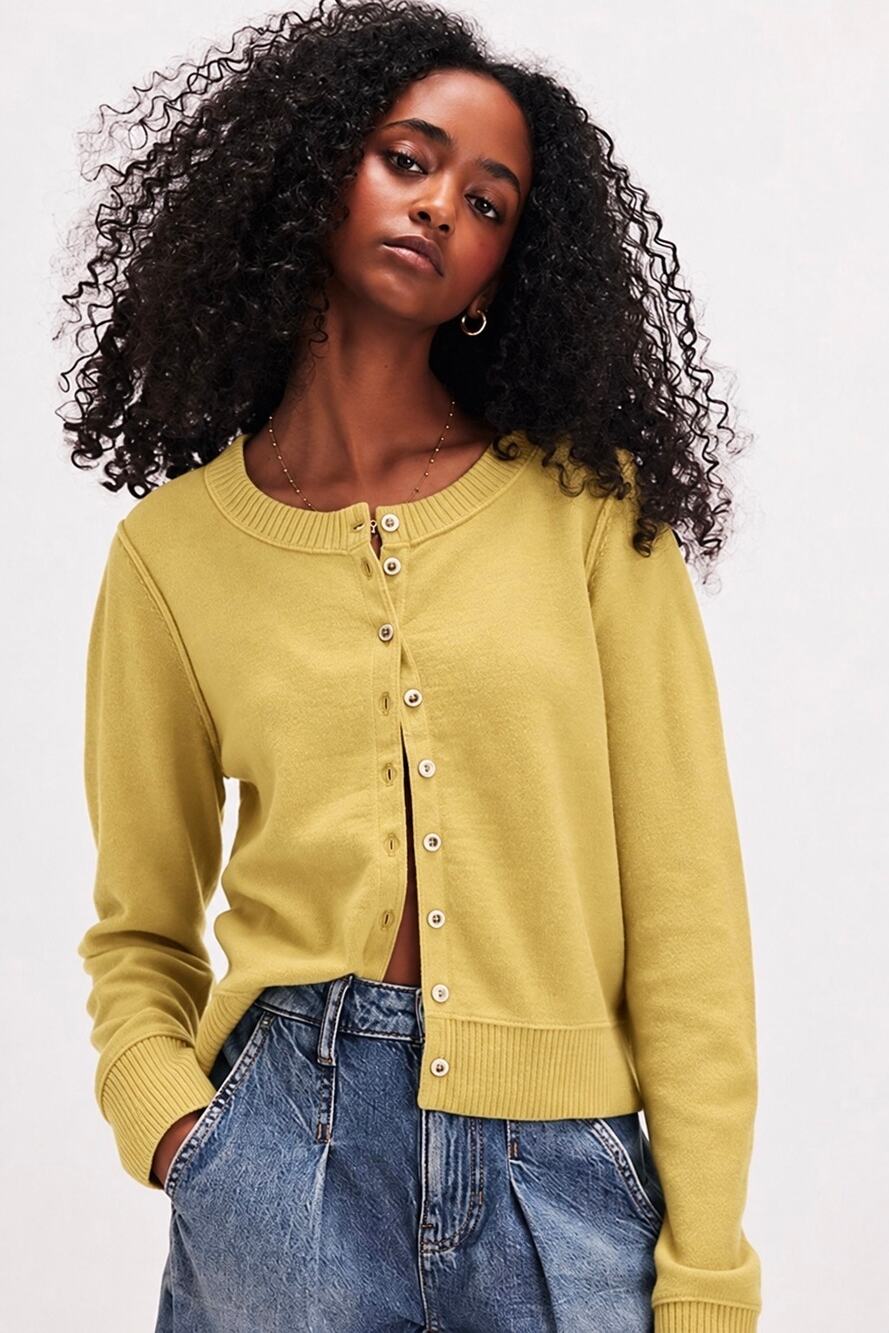 Free People Nocturnal Cashmere Wool Blend Cardigan, Yellow, NWT